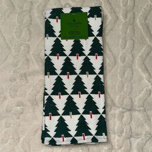 kate spade 2 Cotton White Green Red Gold Metallic Christmas Tree Kitchen Towels